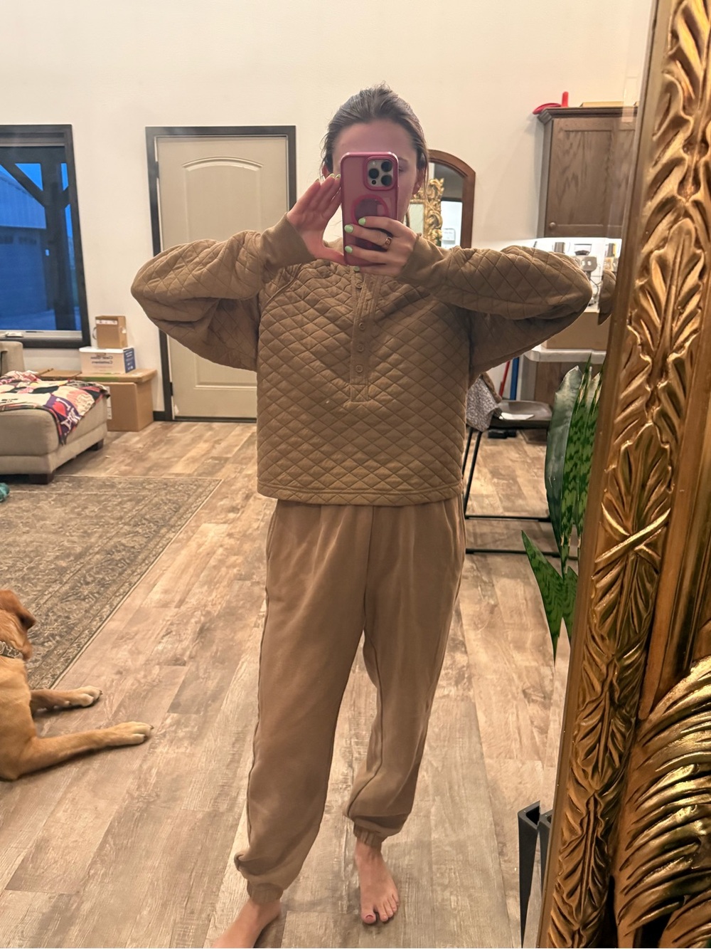 DSG Quilted Camel Brown Lounge Jumpsuit Set